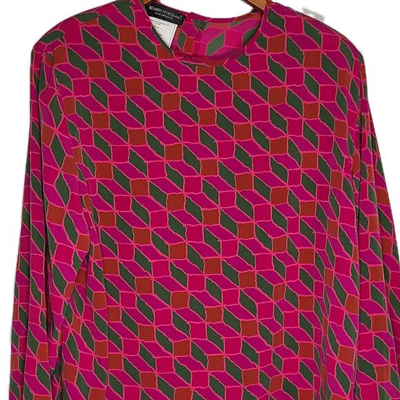 Harve Benard Holtzman Pink Purple Green Abstract Womens Long Sleeve Blouse 18 - Picture 1 of 4